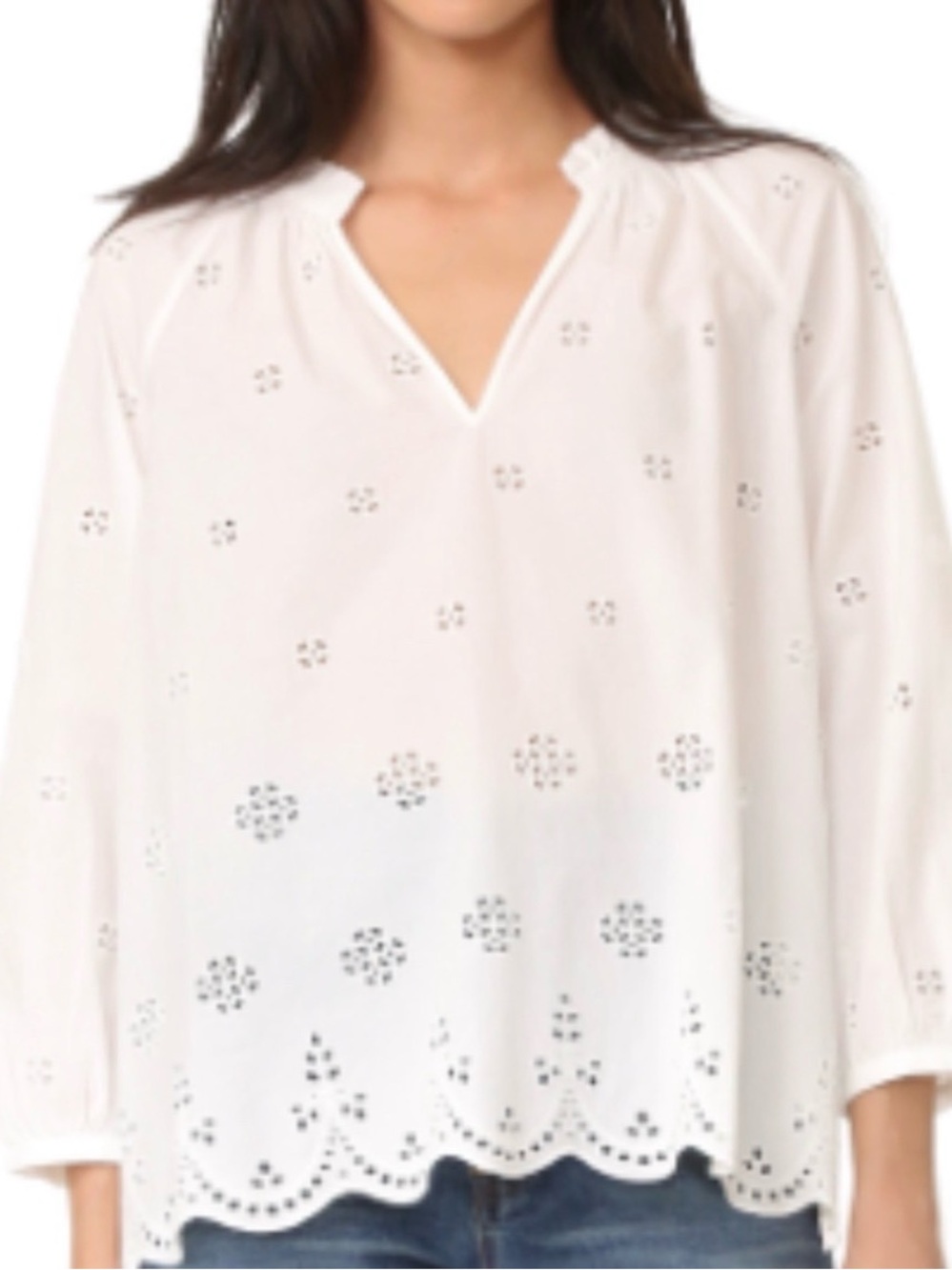 Madewell White Eyelet V-Neck Peasant Blouse Size L - Picture 2 of 5